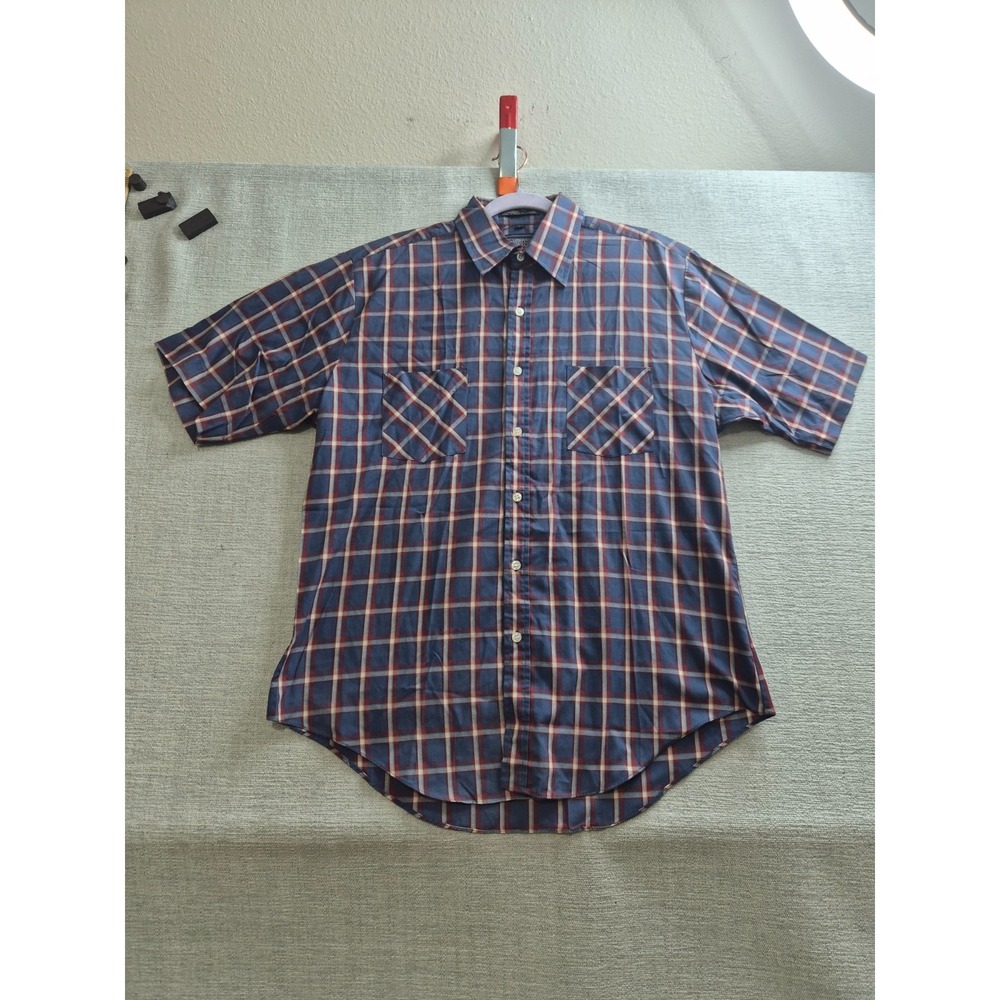 Mervyn's Shirt Men Large Multi Cotton High Count Gingham Shirttail Hem Button Up